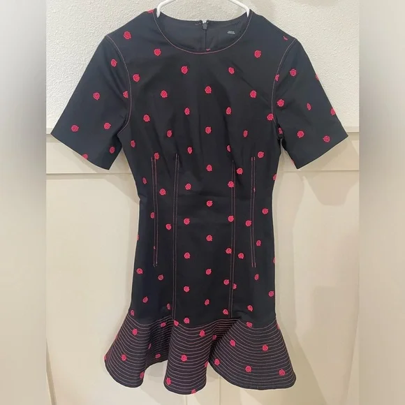 Anthropologie x C/MEO Collective Black Pink Rose Embroidered Dress Whimsigoth - Picture 2 of 12